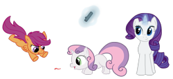 Size: 1520x700 | Tagged: safe, artist:soup, imported from derpibooru, rarity, scootaloo, sweetie belle, pegasus, pony, unicorn, behaving like a cat, female, filly, laser pointer, mare, simple background, transparent background