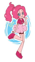 Size: 480x840 | Tagged: safe, artist:ssenarrya, imported from derpibooru, pinkie pie, human, abstract background, clothes, dress, female, humanized, solo