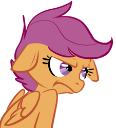 Size: 573x635 | Tagged: safe, artist:php27, imported from derpibooru, scootaloo, pegasus, pony, female, filly, floppy ears, frown, simple background, sitting, solo, transparent background