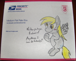 Size: 606x488 | Tagged: safe, artist:60163, imported from derpibooru, derpy hooves, pegasus, pony, female, mail, mare, solo, traditional art