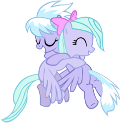 Size: 2560x2578 | Tagged: safe, artist:aeroytechyon-x, imported from derpibooru, cloudchaser, flitter, pegasus, pony, duo, eyes closed, female, high res, hug, mare, simple background, smiling, transparent background