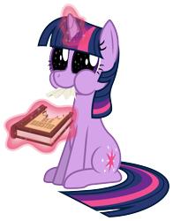 Size: 3924x4997 | Tagged: safe, artist:zutheskunk, deleted from derpibooru, imported from derpibooru, twilight sparkle, pony, unicorn, .svg available, bibliovore, book, dilated pupils, eating, female, levitation, magic, mare, nom, simple background, sitting, solo, starry eyes, tastes like x, telekinesis, that pony sure does love books, transparent background, vector, wingding eyes