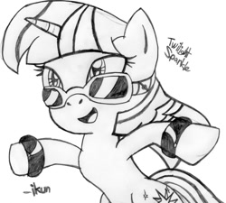 Size: 900x810 | Tagged: safe, artist:ikuntyphoon, imported from derpibooru, twilight sparkle, pony, unicorn, female, mare, monochrome, solo, sunglasses