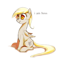 Size: 1540x1540 | Tagged: safe, artist:derpiihooves, imported from derpibooru, derpy hooves, pegasus, pony, boss, female, i am boss, mare, simple background, sitting, smiling, solo, transparent background