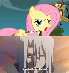 Size: 500x532 | Tagged: safe, edit, edited screencap, imported from derpibooru, screencap, fluttershy, human, pegasus, pony, crossover, female, frown, glare, image macro, kalin kessler, kiryu, lidded eyes, looking back, male, mare, meme, open mouth, text, yu-gi-oh!, yu-gi-oh! 5d's