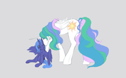 Size: 1044x650 | Tagged: safe, artist:noel, imported from derpibooru, princess celestia, princess luna, alicorn, pony, duo, female, mare, nuzzling, s1 luna, sisters