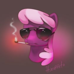 Size: 600x600 | Tagged: safe, artist:hinoraito, imported from derpibooru, cheerilee, earth pony, pony, cigarette, female, glasses, gradient background, mare, smoking, solo, sunglasses