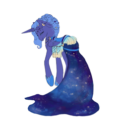 Size: 650x636 | Tagged: safe, artist:noel, imported from derpibooru, princess luna, alicorn, pony, alternate hairstyle, clothes, dress, female, gala dress, horn jewelry, jewelry, looking back, mare, rear view, simple background, solo, white background