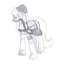 Size: 479x573 | Tagged: safe, artist:noel, imported from derpibooru, derpy hooves, pegasus, pony, female, fire extinguisher, firefighter, firefighter derpy hooves, firefighter helmet, grayscale, helmet, mare, monochrome, mouth hold, no pupils, solo