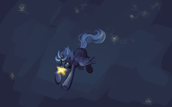 Size: 1122x700 | Tagged: safe, artist:noel, imported from derpibooru, princess luna, alicorn, pony, female, flying, mare, mouth hold, s1 luna, solo, stars