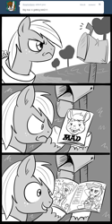 Size: 700x1400 | Tagged: safe, artist:madmax, imported from derpibooru, big macintosh, earth pony, pony, alfred e. neuman, comic, grumpy, mad (tv series), mad magazine, mailbox, male, maplejack, monochrome, ponified, pun, solo, stallion, visual pun