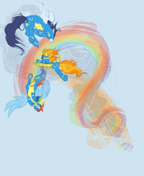 Size: 985x1199 | Tagged: safe, artist:noel, imported from derpibooru, rainbow dash, soarin', spitfire, pegasus, pony, female, flying, goggles, male, mare, rainbow trail, stallion, wonderbolts, wonderbolts uniform