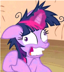 Size: 350x395 | Tagged: safe, edit, edited screencap, imported from derpibooru, screencap, twilight sparkle, pony, unicorn, lesson zero, season 2, animated, code lyoko, cropped, female, gif, glowing horn, horn, mare, nightmare fuel, possessed, solo, this will end in death, twilight snapple, unicorn twilight, wingding eyes, xana