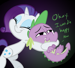 Size: 770x700 | Tagged: safe, artist:tess, imported from derpibooru, rarity, spike, dragon, pony, unicorn, colored, female, hug, hug from behind, male, mare, shipping, smiling, sparity, spikelove, straight