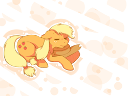 Size: 800x600 | Tagged: safe, artist:rosewhistle, imported from derpibooru, applejack, earth pony, pony, abstract background, cute, female, floppy ears, jackabetes, mare, prone, sleeping, solo