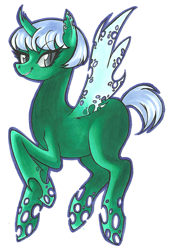 Size: 682x994 | Tagged: safe, artist:lambscape, imported from derpibooru, oc, oc only, oc:lambscape, changeling, changeling queen, changeling oc, changeling queen oc, female, green changeling, smiling, solo
