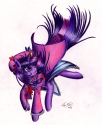 Size: 900x1101 | Tagged: safe, artist:lavosvsbahamut, imported from derpibooru, twilight sparkle, pony, unicorn, clothes, costume, crossover, female, hat, mare, patchouli knowledge, solo, touhou, traditional art, twichouli