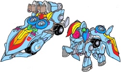 Size: 774x460 | Tagged: safe, artist:terry, imported from derpibooru, rainbow dash, robot, autobot, crossover, simple background, solo, transformation, transformerfied, transformers, white background