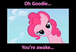 Size: 1578x1078 | Tagged: safe, edit, edited screencap, imported from derpibooru, screencap, pinkie pie, earth pony, pony, season 1, the ticket master, bedroom eyes, caption, female, looking at you, mare, rapeface, solo