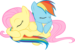 Size: 3481x2340 | Tagged: safe, artist:kurokaji11, imported from derpibooru, fluttershy, rainbow dash, pegasus, pony, duo, duo female, female, high res, hug, mare, pony pillow, simple background, sleeping, tail hug, transparent background, vector