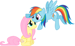 Size: 3257x2034 | Tagged: safe, artist:kurokaji11, imported from derpibooru, fluttershy, rainbow dash, pegasus, pony, comforting, female, flutterdash, flying, high res, lesbian, mare, pat, shipping, simple background, sitting, transparent background, vector