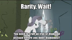 Size: 1280x720 | Tagged: safe, edit, edited screencap, imported from derpibooru, screencap, rarity, pony, unicorn, season 2, the return of harmony, discorded, female, hub logo, image macro, impact font, mare, minecraft, solo