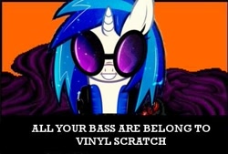 Size: 445x300 | Tagged: safe, imported from derpibooru, dj pon-3, vinyl scratch, pony, unicorn, all your base are belong to us, female, grin, looking at you, mare, meme, smiling, solo, zero wing