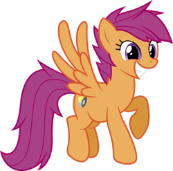 Size: 900x889 | Tagged: dead source, safe, artist:kraysee, imported from derpibooru, scootaloo, pegasus, pony, adult, female, flying, grin, happy, mare, older, older scootaloo, raised hoof, simple background, solo, spread wings, transparent background, vector