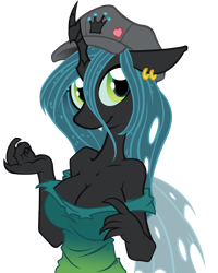 Size: 4800x6000 | Tagged: safe, artist:internationaltck, artist:trollie trollenberg, imported from derpibooru, queen chrysalis, anthro, changeling, changeling queen, absurd resolution, adorasexy, breasts, busty queen chrysalis, cleavage, clothes, cute, cutealis, ear piercing, earring, fangs, female, hat, jewelry, looking at you, piercing, sexy, simple background, smiling, solo, stupid sexy chrysalis, transparent background, vector