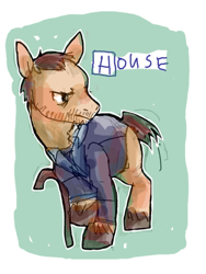 Size: 400x533 | Tagged: safe, artist:herbata, imported from derpibooru, earth pony, pony, cane, gregory house, house m.d., looking back, male, ponified, solo, stallion