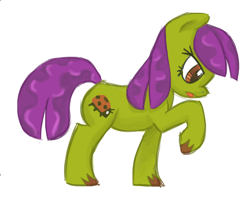 Size: 990x800 | Tagged: safe, artist:needsmoarg4, imported from derpibooru, bitta luck, earth pony, pony, female, frown, g4, mare, raised hoof, simple background, solo, tongue out, white background