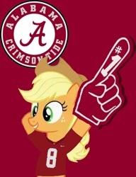 Size: 400x522 | Tagged: safe, imported from derpibooru, applejack, earth pony, pony, alabama, american football, bipedal, female, foam finger, mare, solo