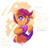 Size: 760x760 | Tagged: dead source, safe, artist:haute-claire, imported from derpibooru, scootaloo, pegasus, pony, abstract background, bandaid, bandaid on nose, bipedal, blushing, cute, cutealoo, female, filly, helmet, it was me, scootalove, solo