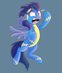 Size: 668x788 | Tagged: safe, artist:blitzpony, deleted from derpibooru, imported from derpibooru, wave chill, pegasus, pony, angry, flying, goggles, male, rage, solo, stallion, wonderbolts uniform