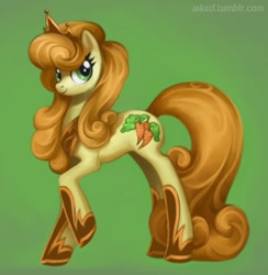 Size: 541x555 | Tagged: safe, artist:sugarsongart, imported from derpibooru, carrot top, golden harvest, earth pony, pony, female, jewelry, mare, princess, simple background, smiling, solo, tiara