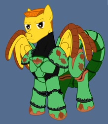 Size: 1024x1169 | Tagged: safe, artist:irkengeneral, imported from derpibooru, oc, oc only, oc:colonel autumn leaf, pegasus, pony, fallout equestria, armor, enclave armor, fanfic, fanfic art, grand pegasus enclave, hooves, male, power armor, simple background, solo, stallion, wings