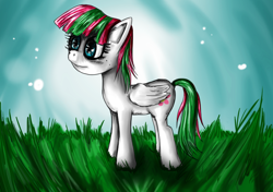 Size: 850x600 | Tagged: safe, artist:alvh-omega, imported from derpibooru, blossomforth, pegasus, pony, female, grass, mare, solo