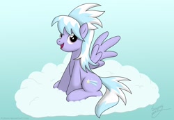 Size: 1950x1350 | Tagged: safe, artist:skipsy, imported from derpibooru, cloudchaser, pegasus, pony, cloud, female, mare, sitting, smiling, solo