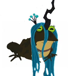 Size: 536x576 | Tagged: safe, imported from derpibooru, queen chrysalis, frog, female, futurama, hypnotoad, simple background, solo, species swap, white background