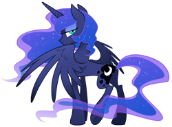 Size: 2500x1850 | Tagged: safe, artist:equestria-prevails, imported from derpibooru, princess luna, alicorn, pony, female, lidded eyes, looking back, mare, simple background, smiling, solo, spread wings, transparent background