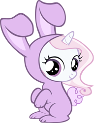 Size: 1000x1285 | Tagged: safe, artist:cool77778, imported from derpibooru, fleur-de-lis, pony, unicorn, bipedal, bnuy, bunny costume, clothes, cute, female, filly, fleurabetes, hnnng, looking at you, simple background, sitting, smiling, solo, transparent background, vector, younger