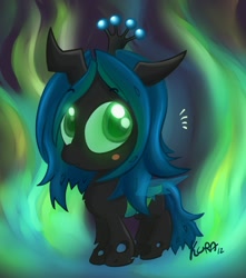 Size: 752x849 | Tagged: safe, artist:kuraton, imported from derpibooru, queen chrysalis, changeling, changeling queen, nymph, colored pupils, crown, female, jewelry, regalia, solo