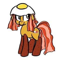 Size: 474x490 | Tagged: safe, artist:jessy, imported from derpibooru, food pony, original species, augmented tail, bacon, bacon and eggs, cute, female, mare, simple background, solo, white background