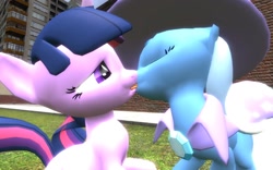 Size: 1680x1050 | Tagged: artist needed, safe, imported from derpibooru, trixie, twilight sparkle, pony, unicorn, 3d, duo, female, french kiss, gmod, kissing, lesbian, mare, shipping, twixie