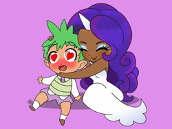 Size: 1774x1333 | Tagged: safe, artist:girlofthe21stcentury, imported from derpibooru, rarity, spike, human, dark skin, female, horned humanization, hug, humanized, male, shipping, sparity, spikelove, straight, wingding eyes