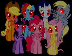 Size: 745x577 | Tagged: artist needed, safe, imported from derpibooru, applejack, derpy hooves, fluttershy, pinkie pie, rainbow dash, rarity, twilight sparkle, alien, pegasus, pony, cthulhu, doctor who, female, mare, ood, possessed, tentacles, the beast