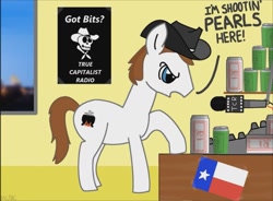 Size: 1051x774 | Tagged: safe, imported from derpibooru, earth pony, pony, male, melting pot of friendship, microphone, ponified, solo, stallion, texas, the man they call ghost, true capitalist radio