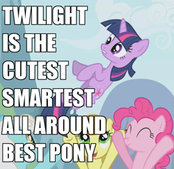 Size: 741x720 | Tagged: safe, edit, edited screencap, imported from derpibooru, screencap, carrot top, golden harvest, pinkie pie, serena, twilight sparkle, earth pony, pony, unicorn, season 1, the ticket master, artifact, best pony, fact, facts, female, g4, image macro, mare, truth