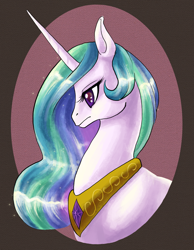 Size: 800x1030 | Tagged: safe, artist:thiefofcookies, artist:zaphy1415926, imported from derpibooru, princess celestia, alicorn, pony, bust, colored pupils, female, frown, mare, profile, solo, starry eyes, wingding eyes