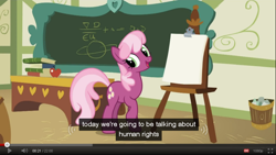 Size: 854x483 | Tagged: safe, imported from derpibooru, screencap, cheerilee, earth pony, pony, call of the cutie, female, mare, meme, ponyville schoolhouse, solo, youtube caption